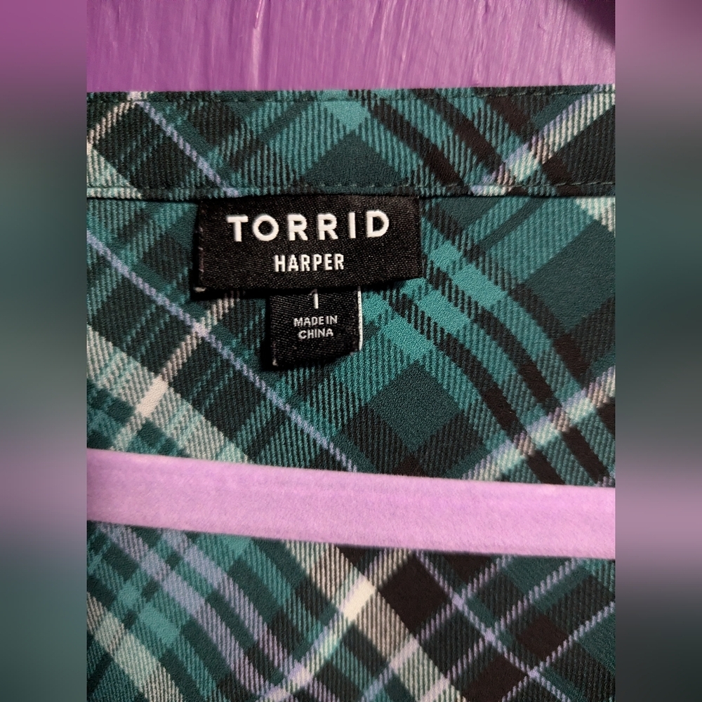 Torrid Harper Blue Plaid 3/4 Sleeve Pullover Blouse 1X 14 16 - Picture 4 of 5